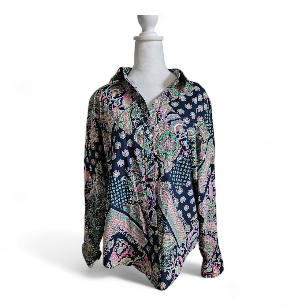Lauren Ralph Lauren No Iron Multi Colored Paisley Button Down Long Sleeve XL